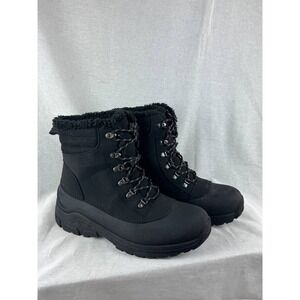 All in Motion Mens Black Winter Boots Faux Fur Trim Lace Up Size 10 NEW